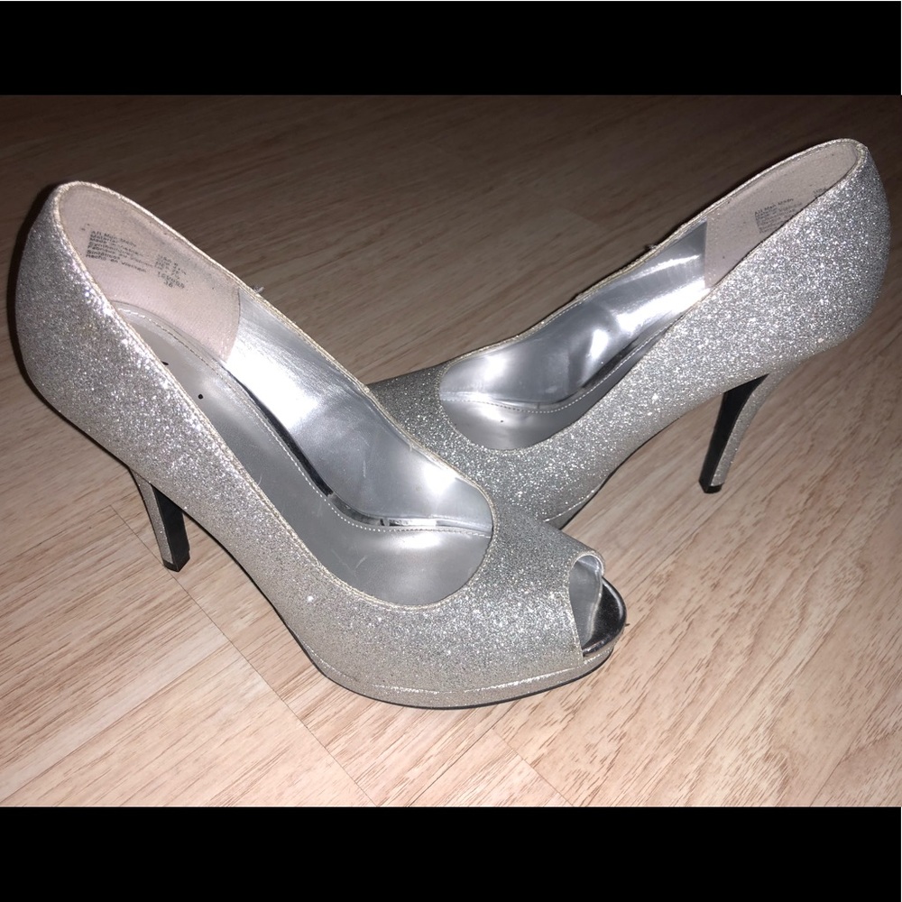 Silver glitter heels